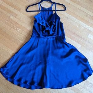 Trac Navy Blue Ruffle Satin Dress